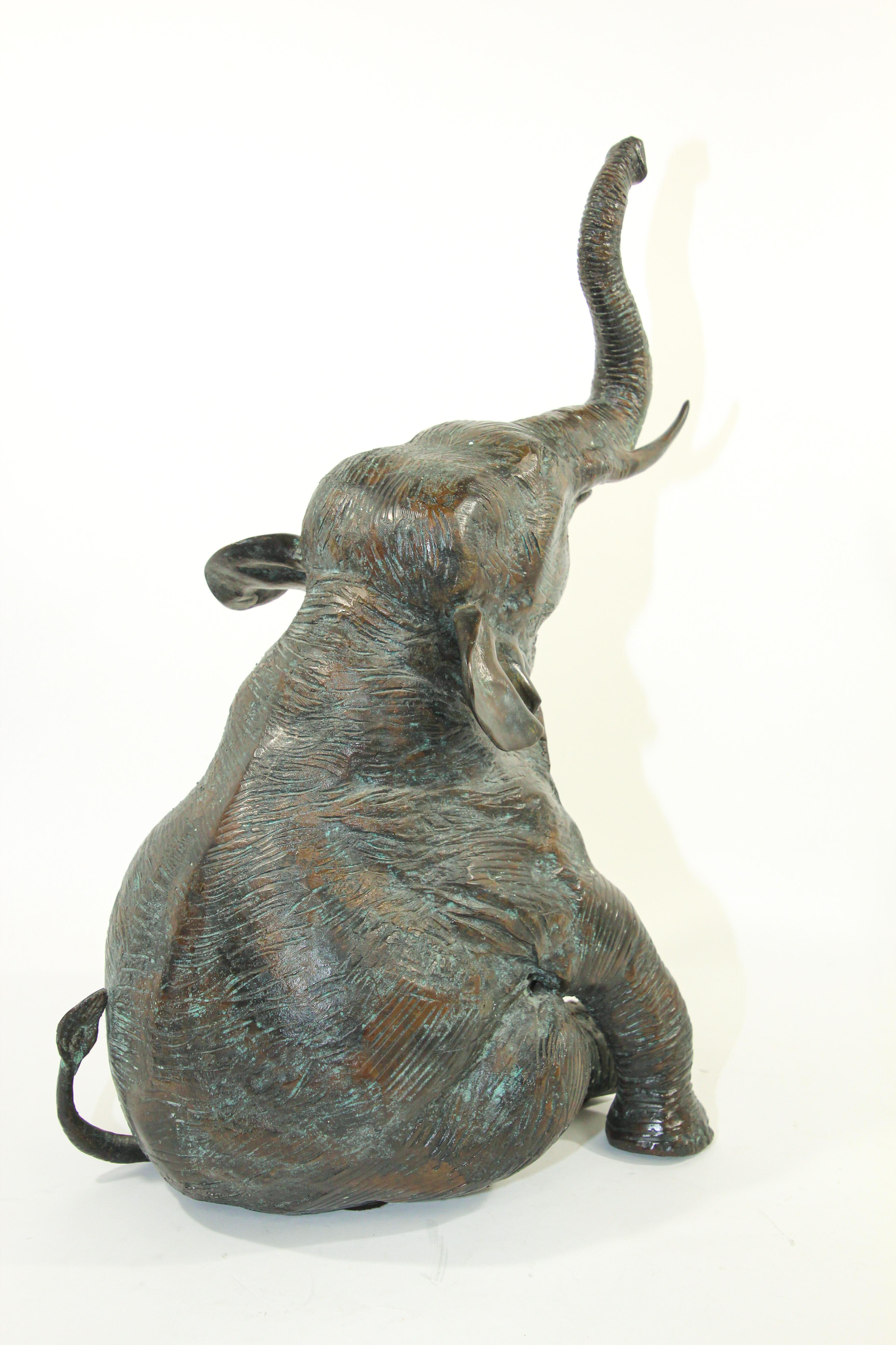 Large Asian Bronze Elephant with Trunk Up 7