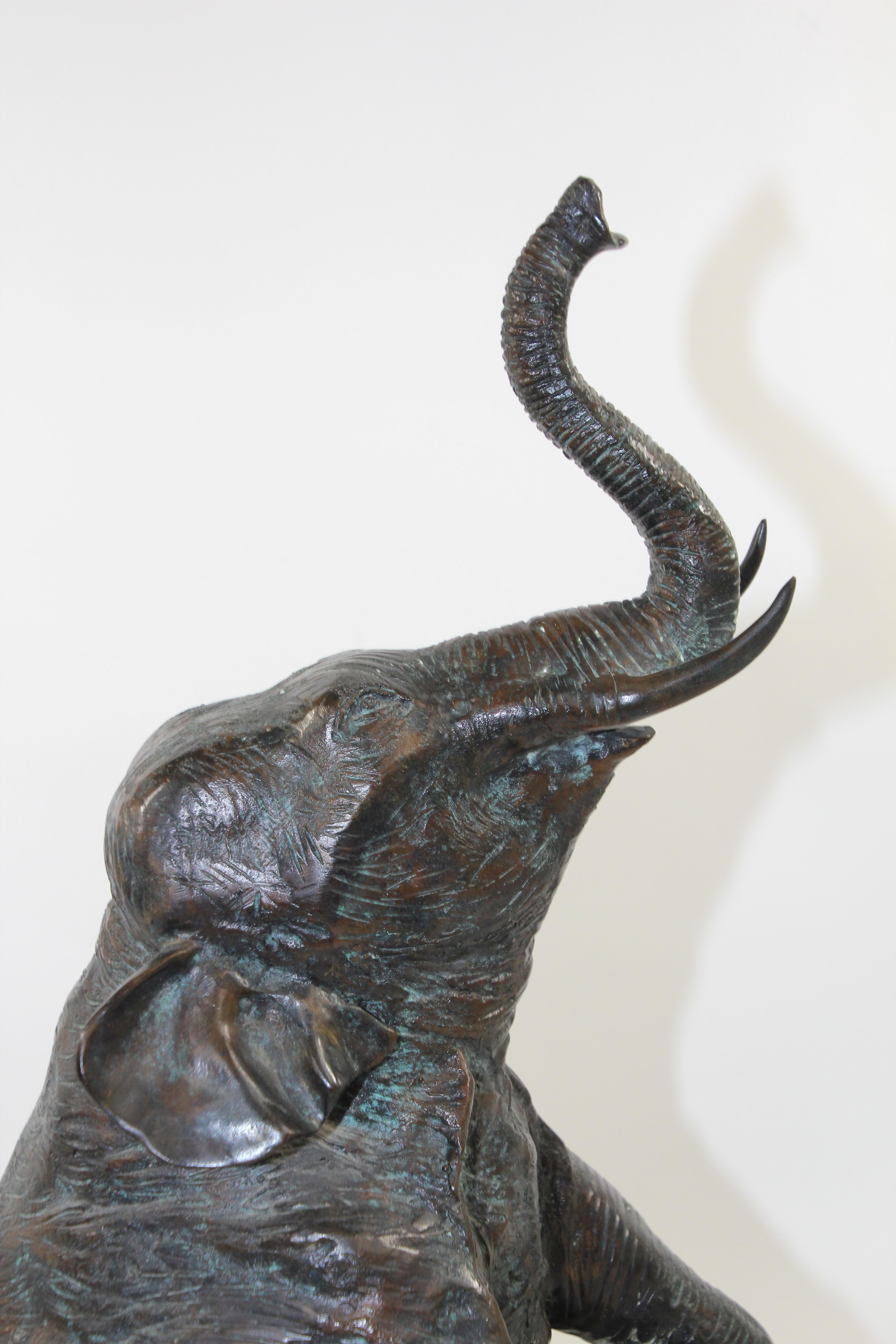 Large Asian Bronze Elephant with Trunk Up 13