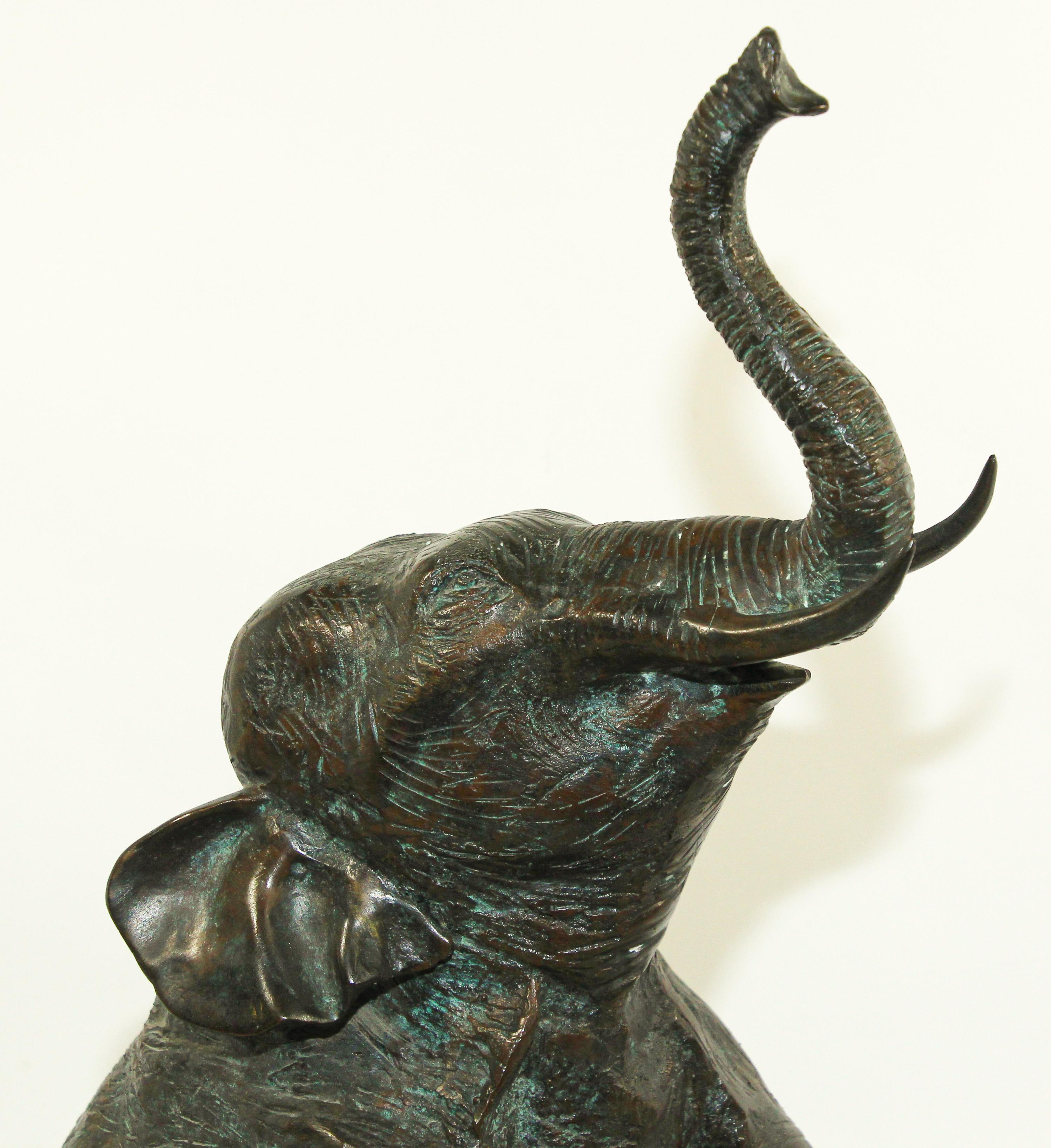 Cast Large Asian Bronze Elephant with Trunk Up