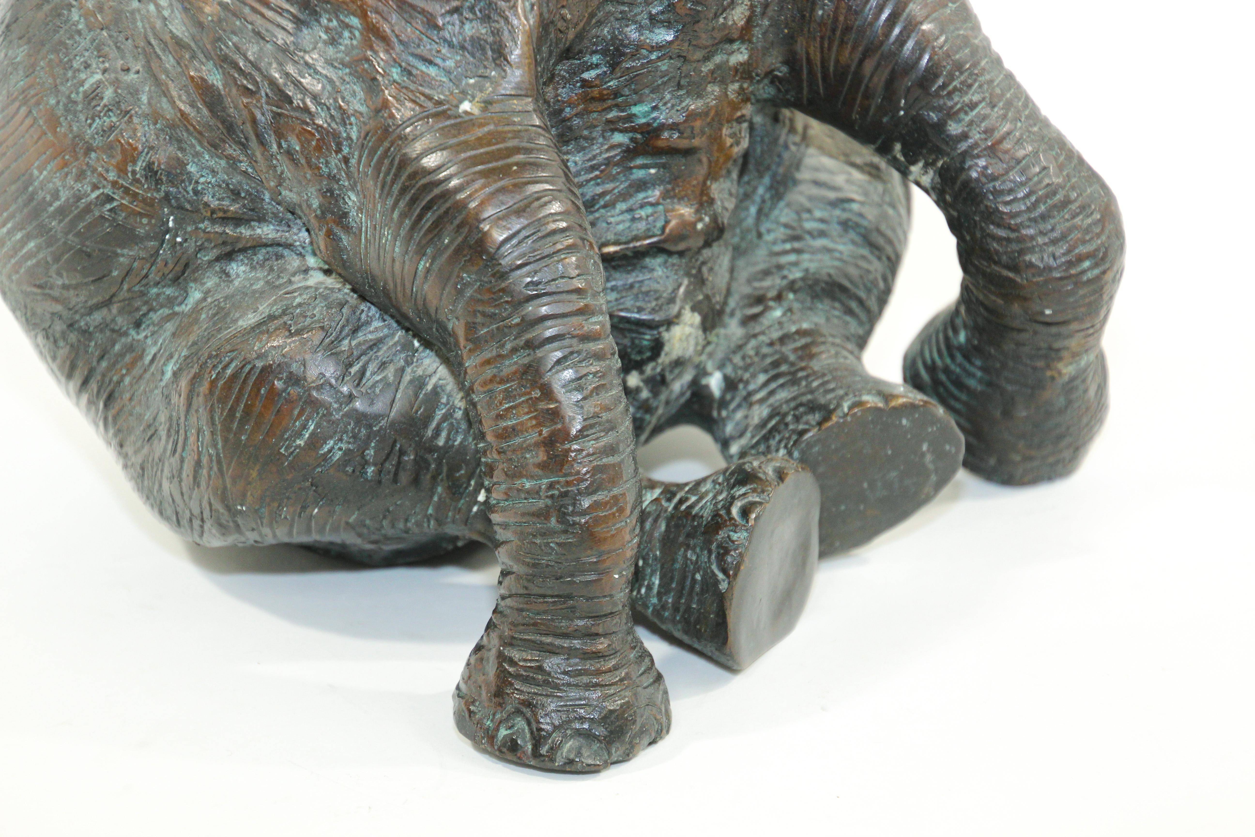 Large Asian Bronze Elephant with Trunk Up 1