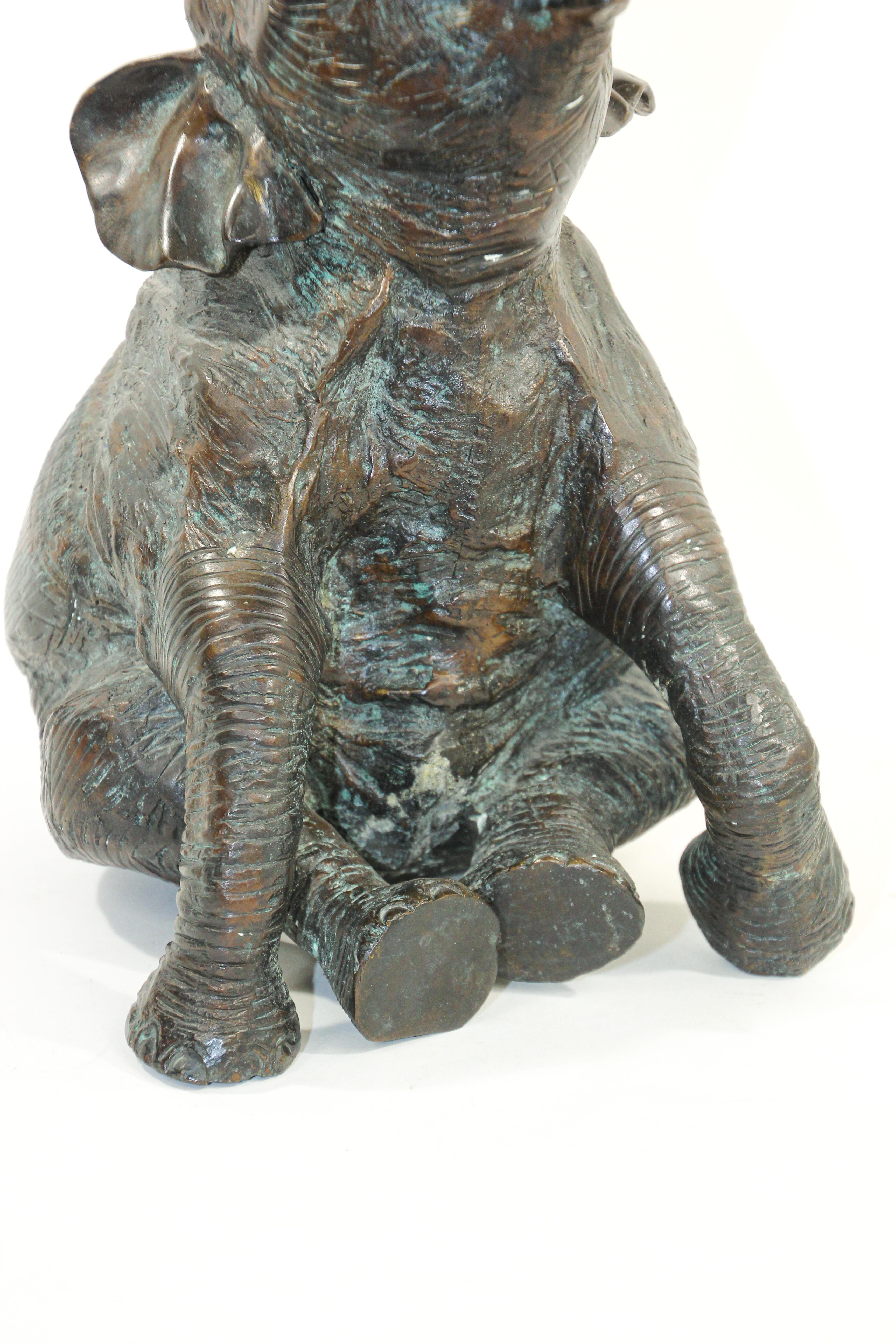 Large Asian Bronze Elephant with Trunk Up 2