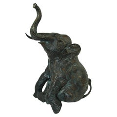 Large Asian Bronze Elephant with Trunk Up