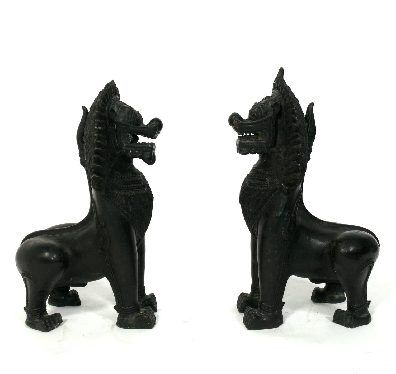 Chinese Large Asian Bronze Foo Dogs  For Sale
