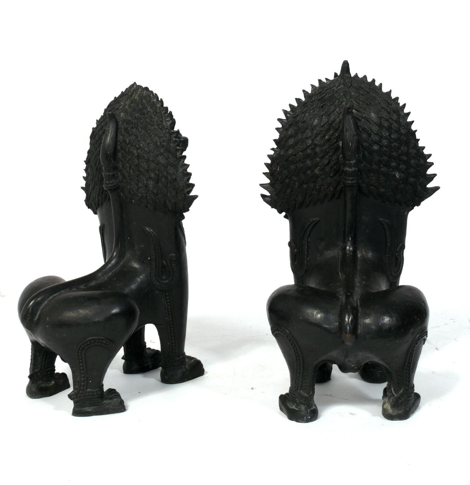 Large Asian Bronze Foo Dogs  In Good Condition For Sale In Atlanta, GA