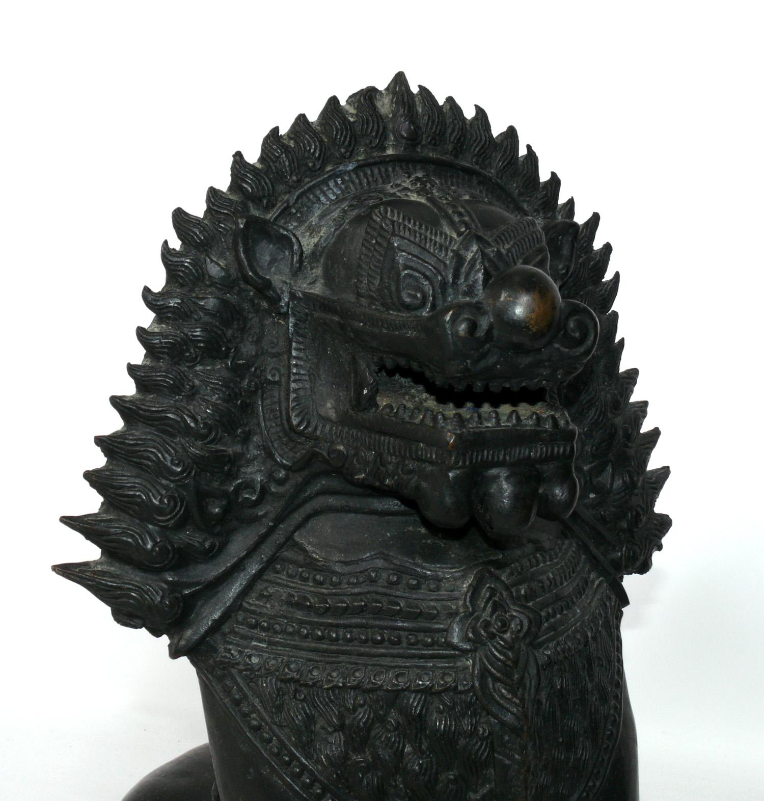 Mid-20th Century Large Asian Bronze Foo Dogs  For Sale