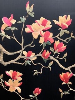 Large Asian Cherry Blossom Silk Embroidery Screen Room Divider