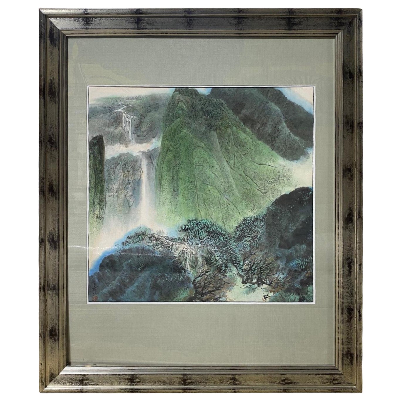 Large Asian Chinese Japanese Korean Signed Mountain Landscape Waterfall Painting
