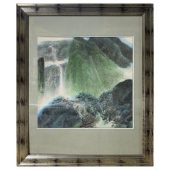 Large Asian Chinese Japanese Korean Signed Mountain Landscape Waterfall Painting