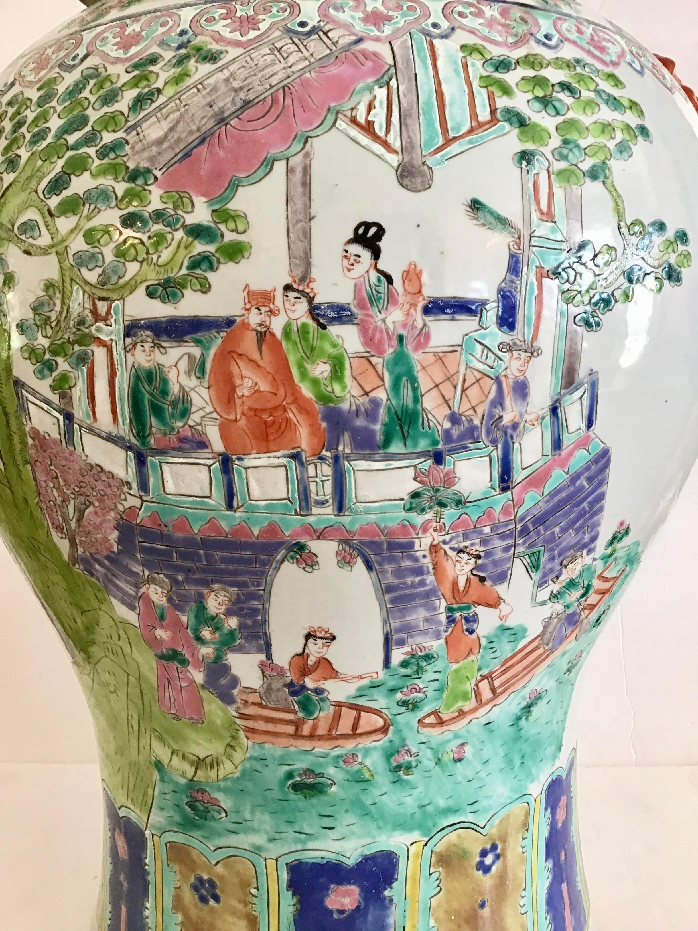 Large Asian Chinoiserie Ceramic Ginger Jar 6