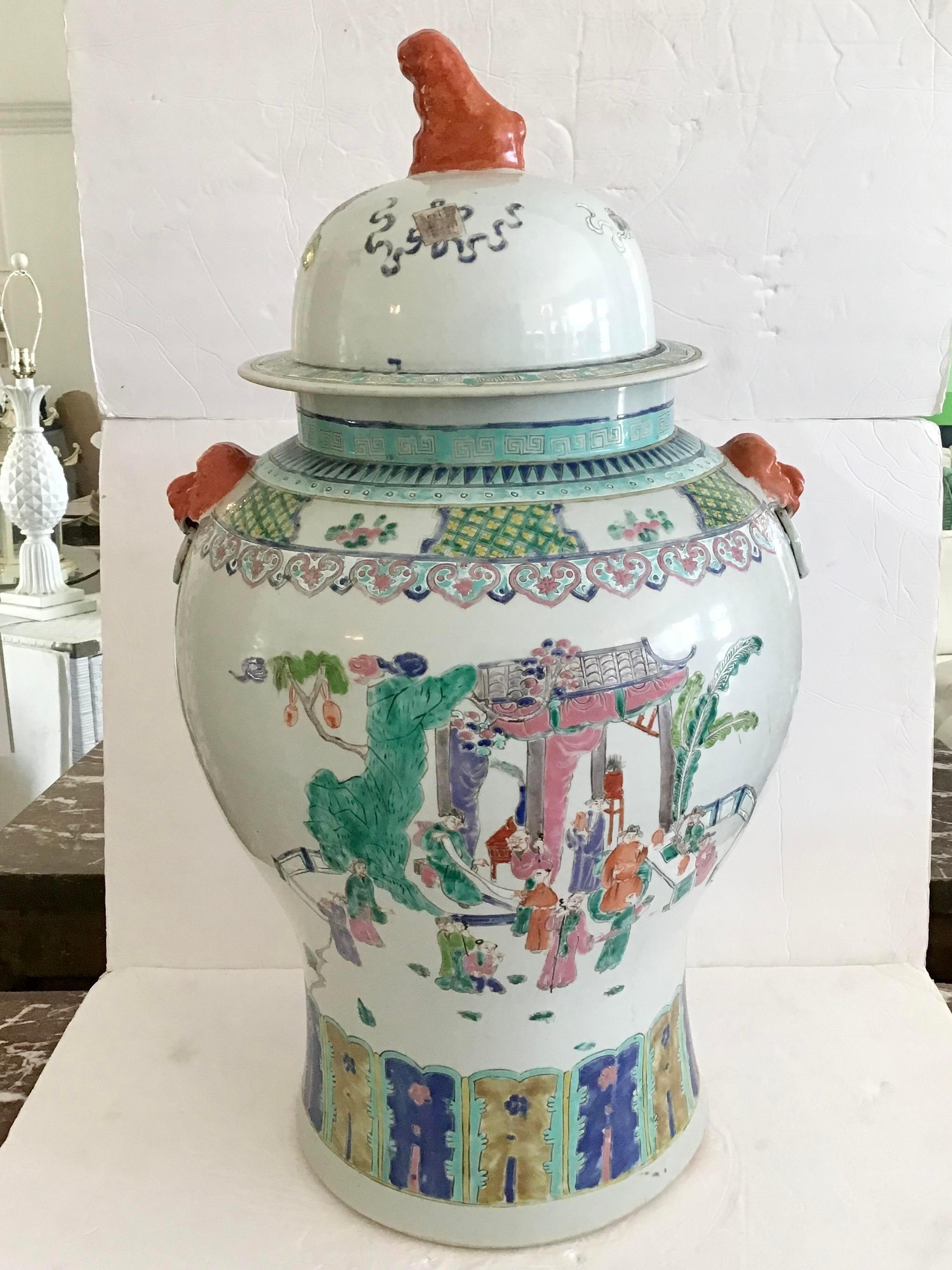 Mid-20th Century Large Asian Chinoiserie Ceramic Ginger Jar