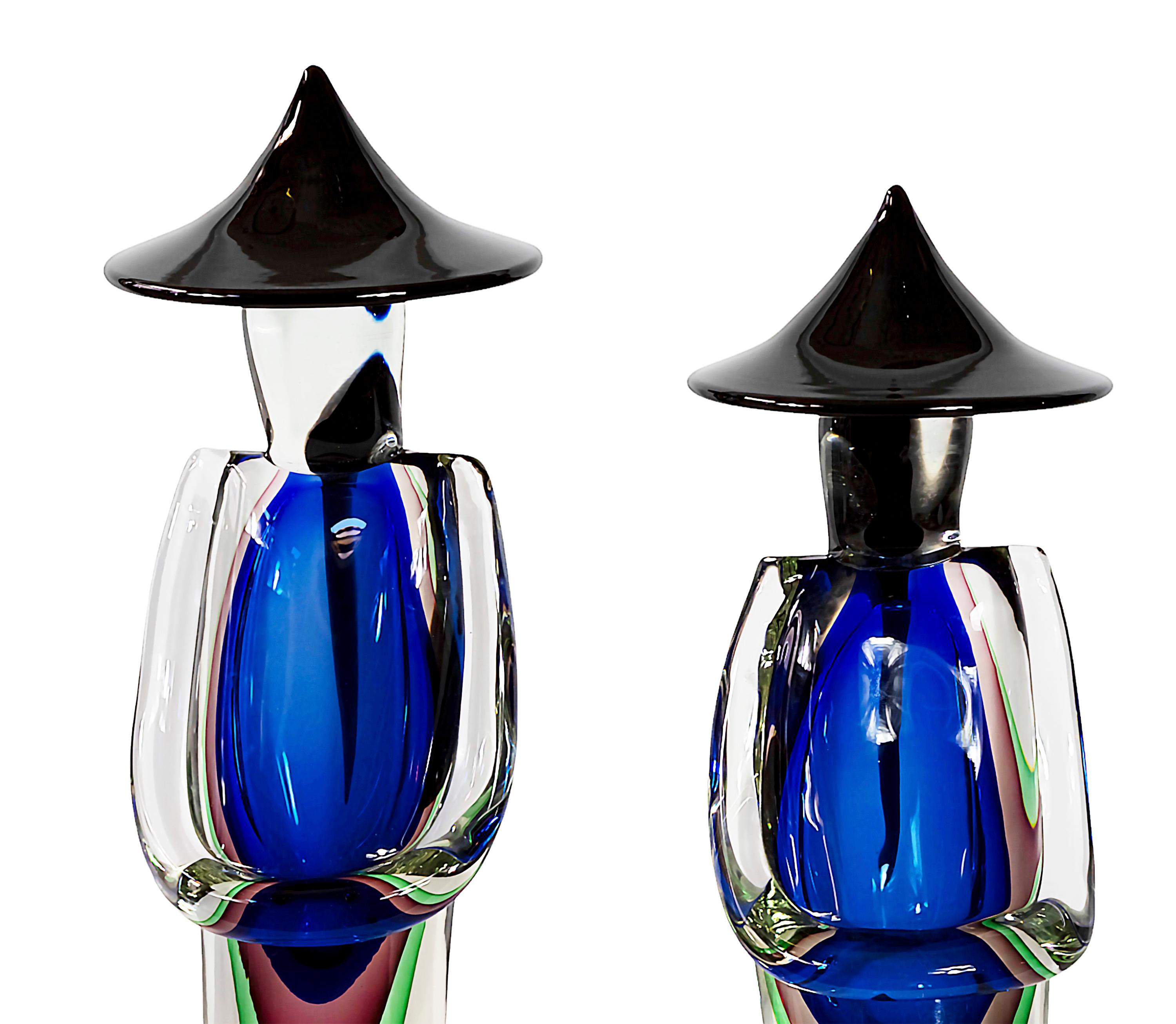 Große asiatische Paarfiguren aus handgefertigtem Murano Sommerso-Glas von Luigi Onesto im Zustand „Gut“ im Angebot in Vilnius, LT