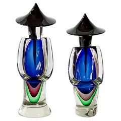 Pareja asiática de gran tamaño en cristal de Murano Sommerso hecho a mano por Luigi Onesto