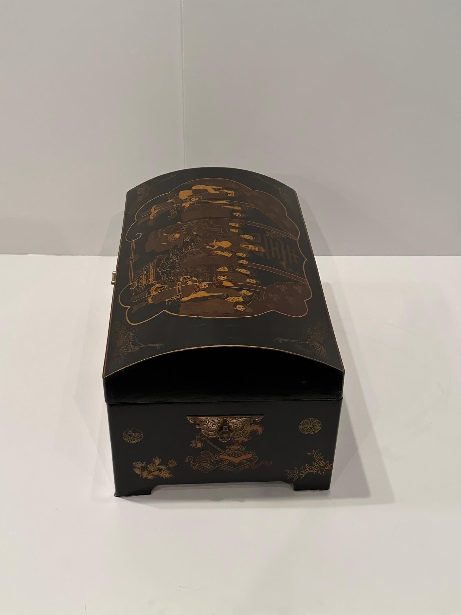 Large Asian Dome Top Lacquered Chest For Sale 3