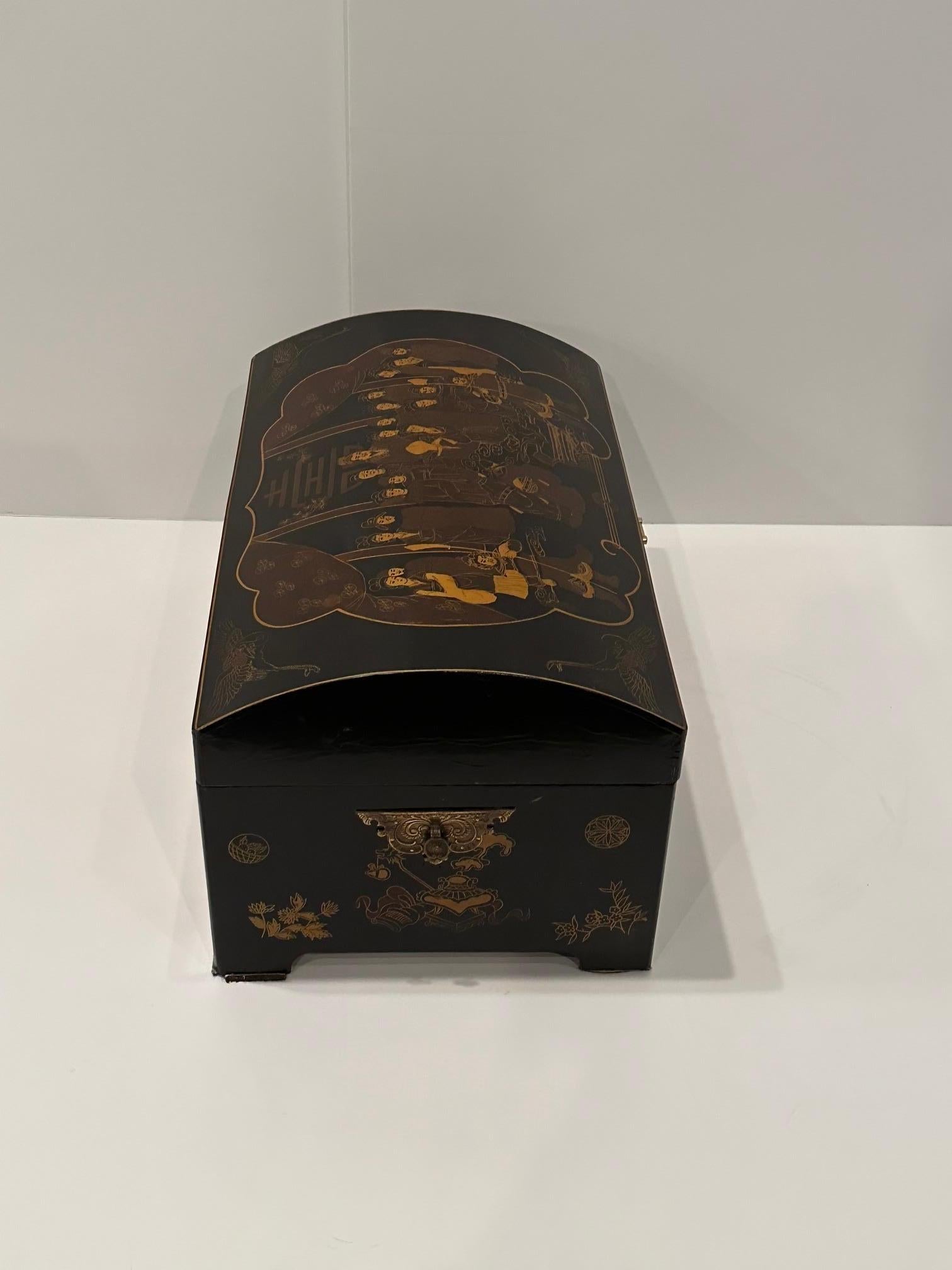 Large Asian Dome Top Lacquered Chest For Sale 4