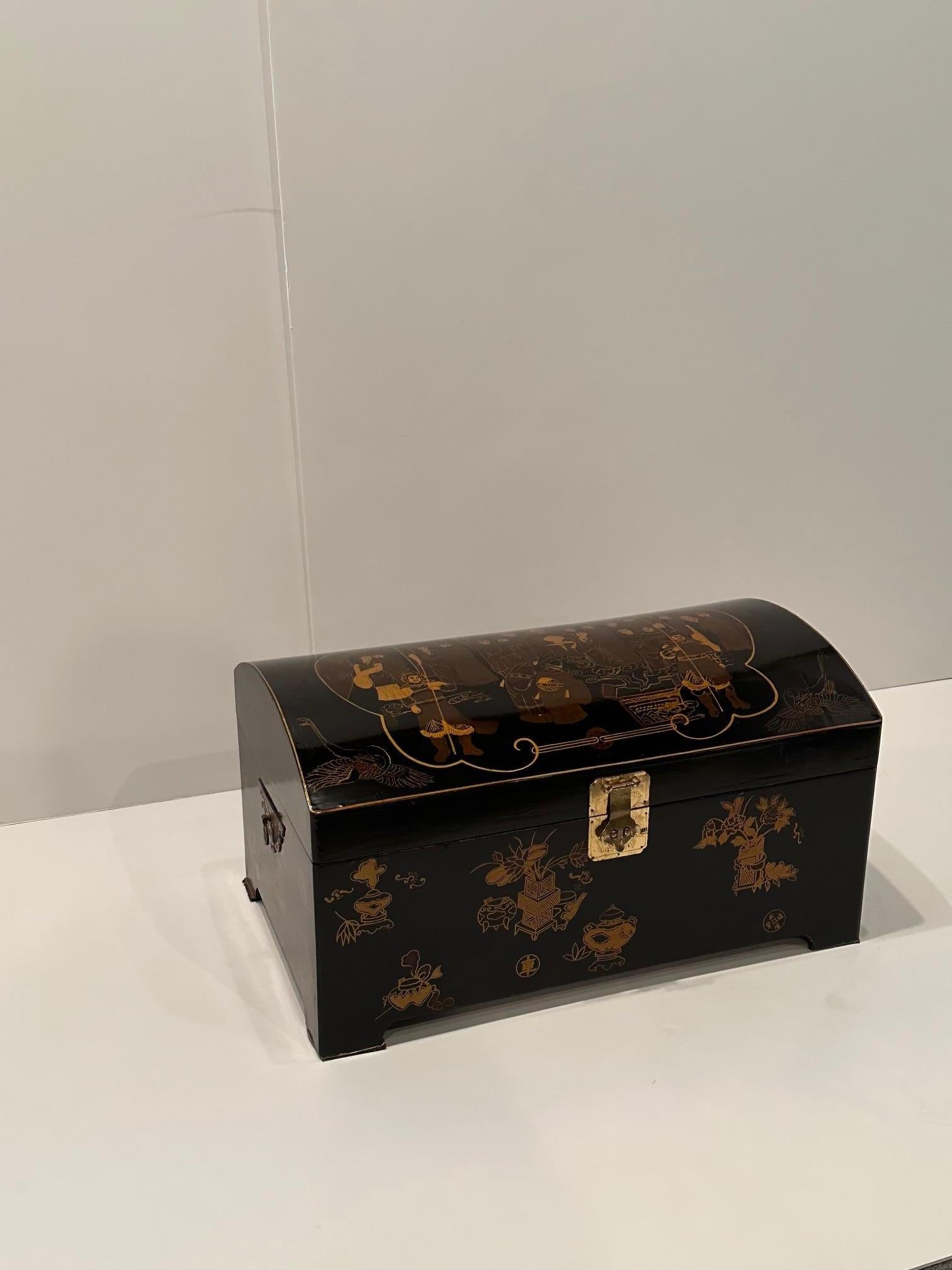 Large Asian Dome Top Lacquered Chest For Sale 1
