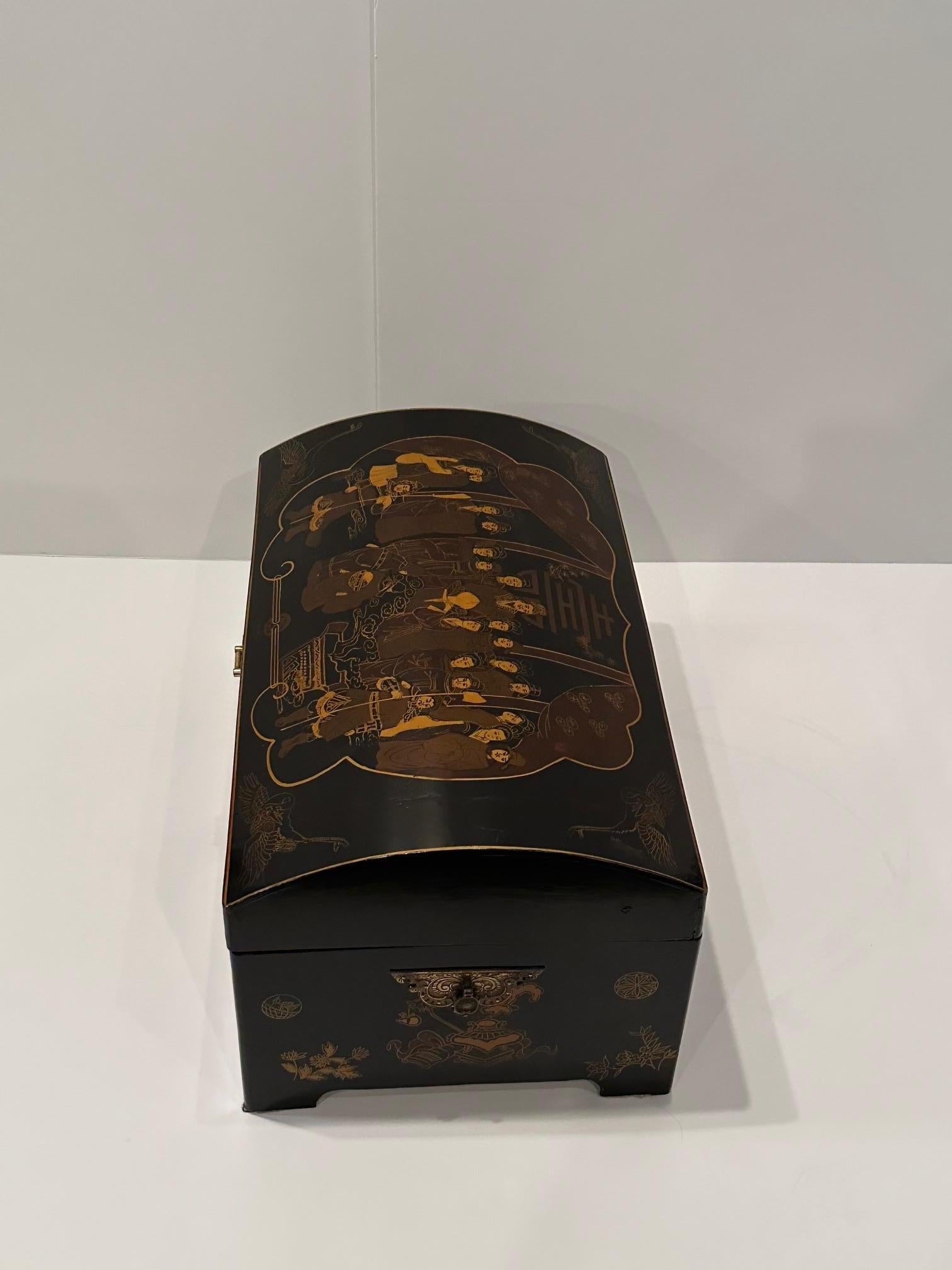 Large Asian Dome Top Lacquered Chest For Sale 2