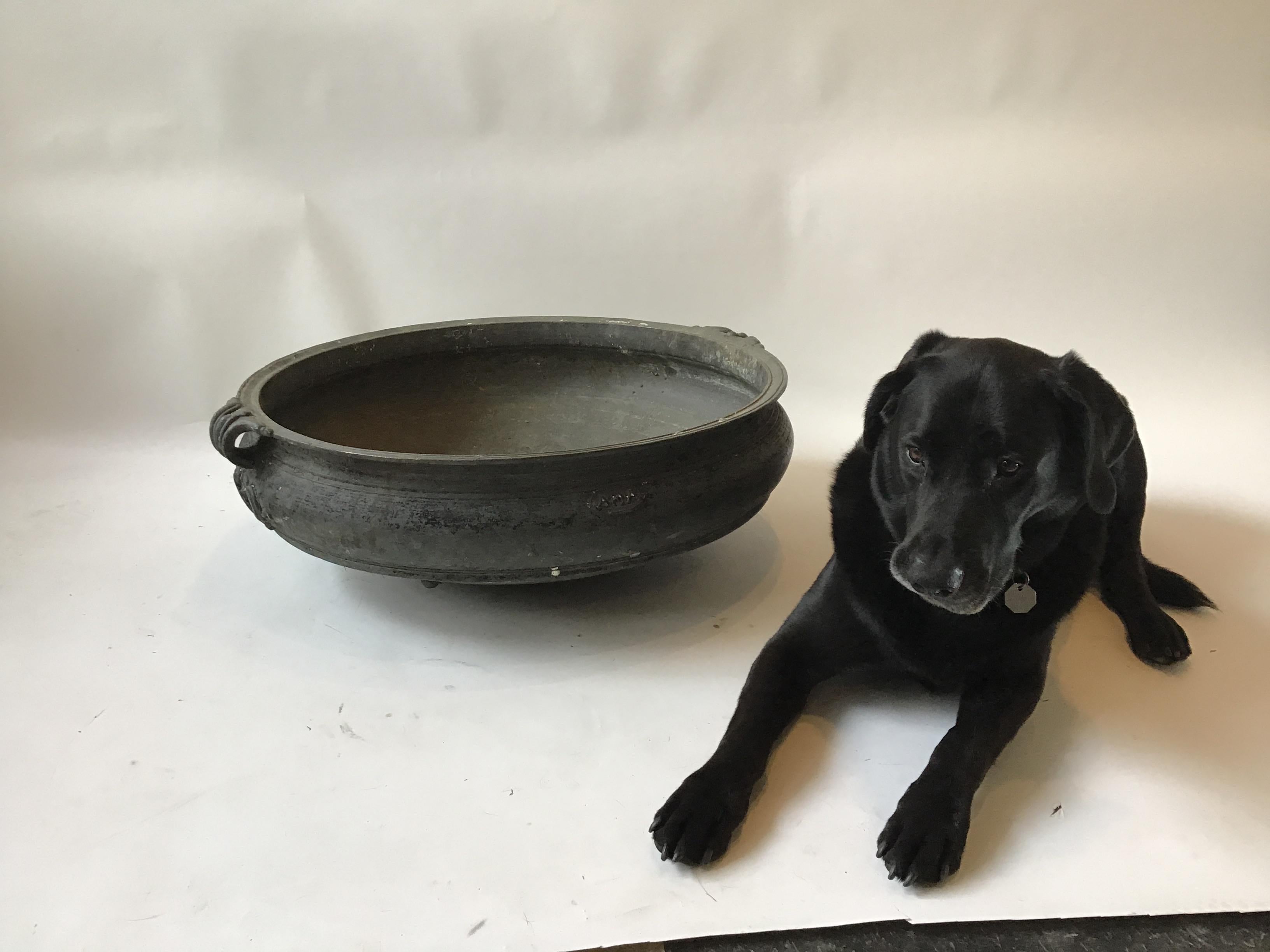 Large Asian Indian Cast Bronze Urli Temple Bowl / Planter In Good Condition In Tarrytown, NY