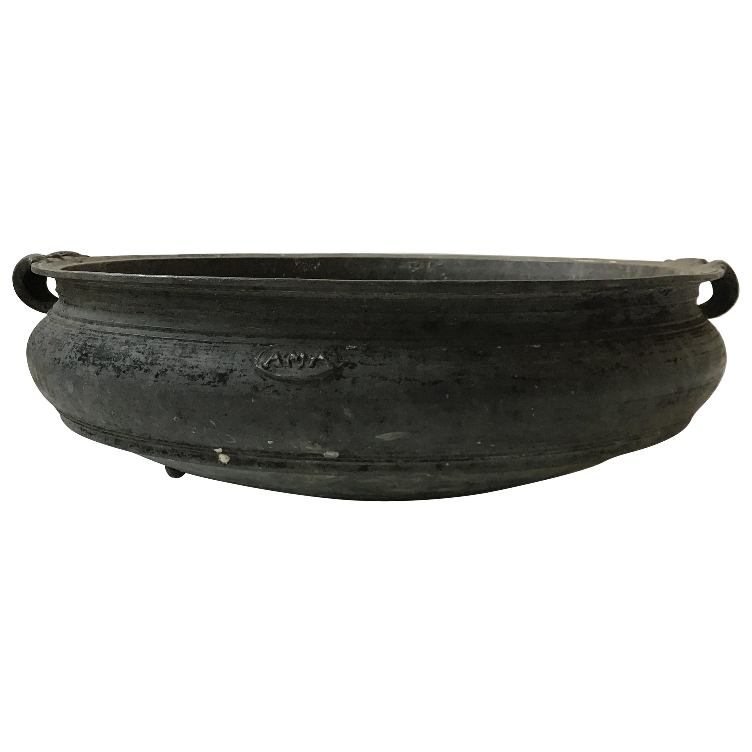 Large Asian Indian Cast Bronze Urli Temple Bowl / Planter