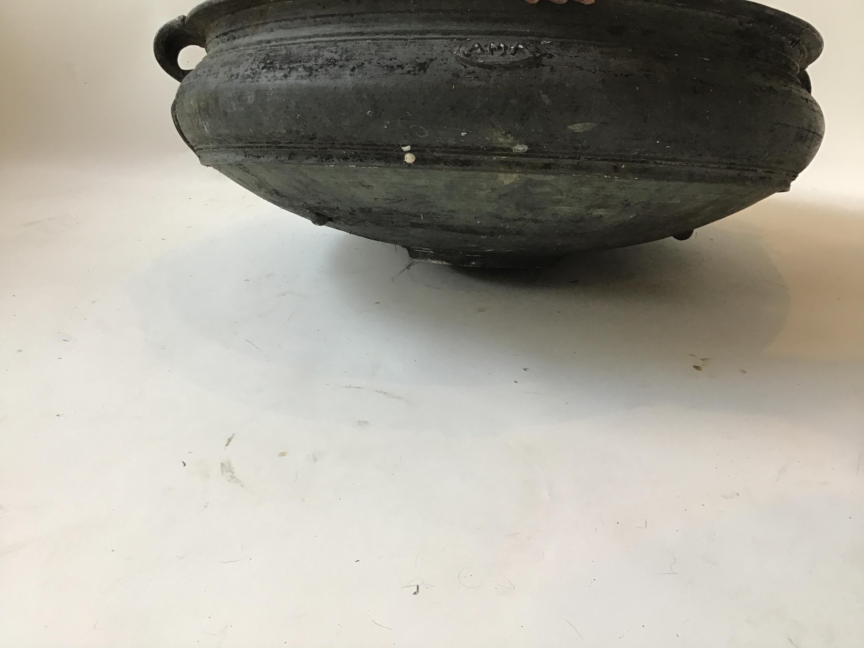 Large Asian Indian cast bronze Urli Temple bowl. This dish was used to serve food in temples. Great as a planter or the centerpiece of a table.