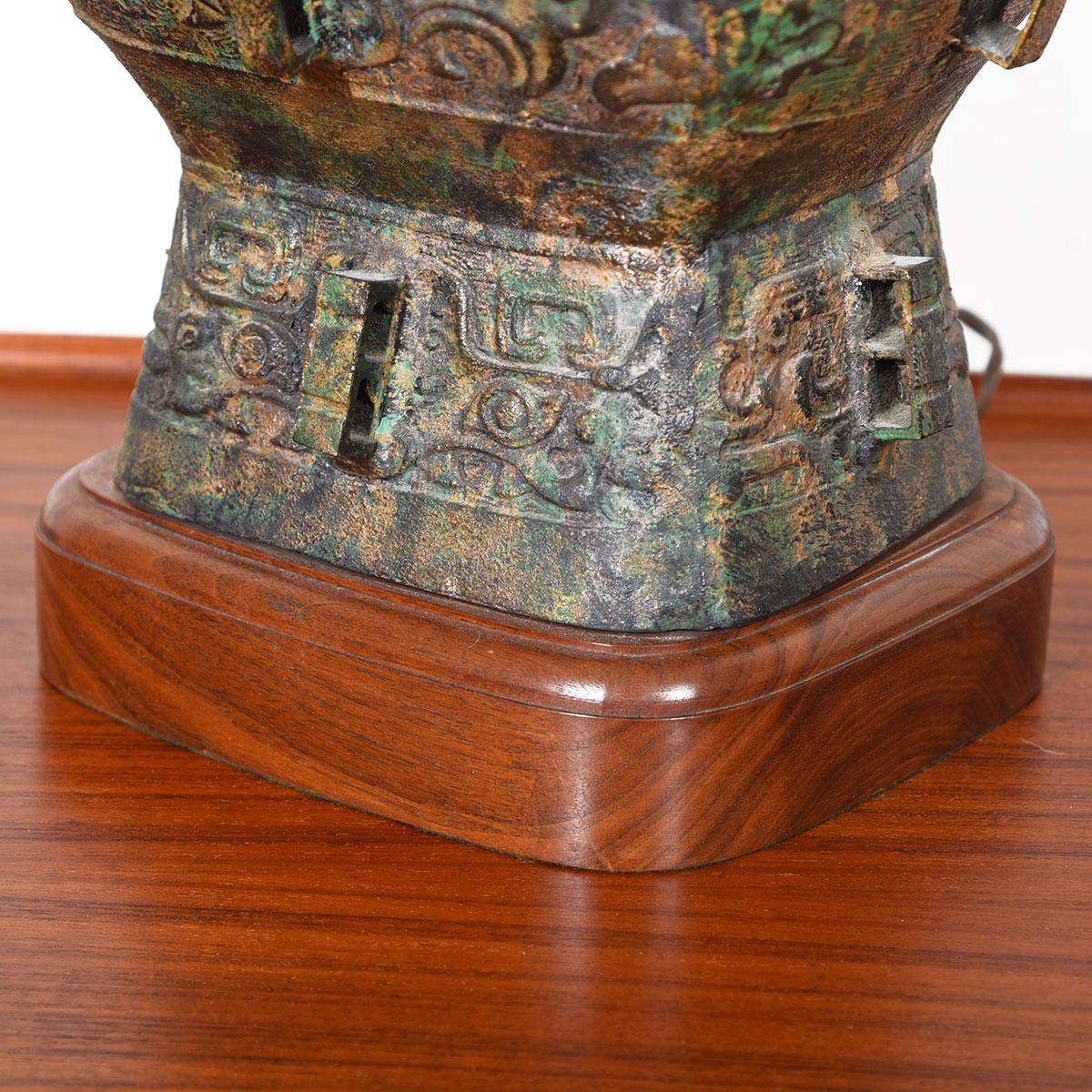 Large Asian-Inspired Walnut Accented Table Lamp For Sale 2