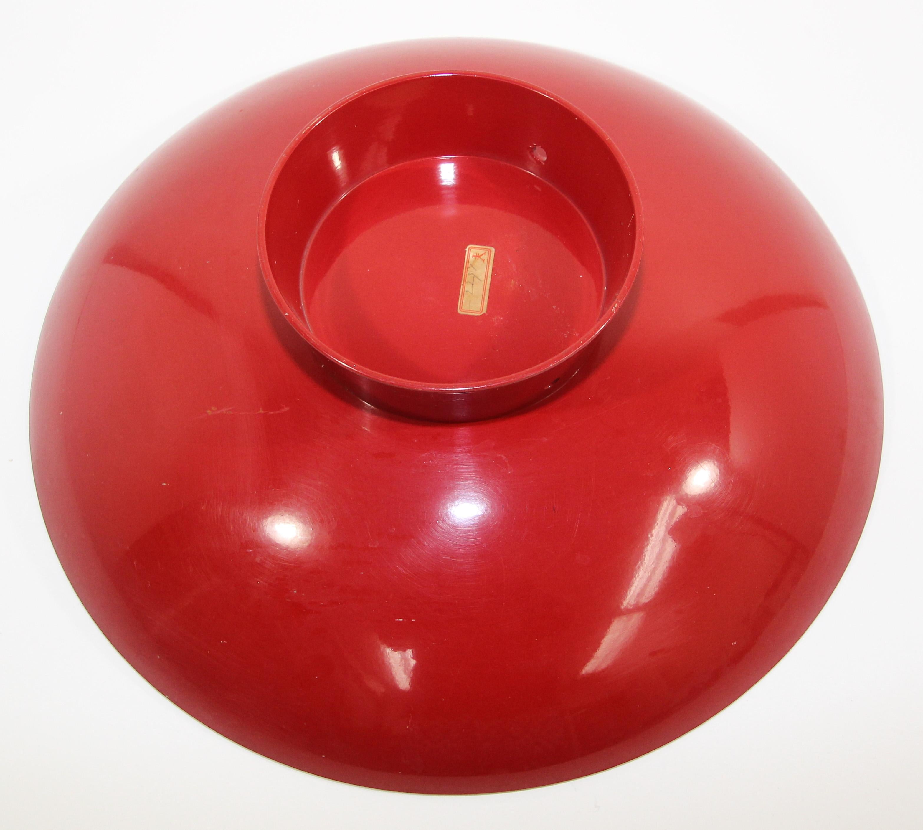 Asian Japanese Red Lacquered Footed Bowl Centerpiece For Sale 3