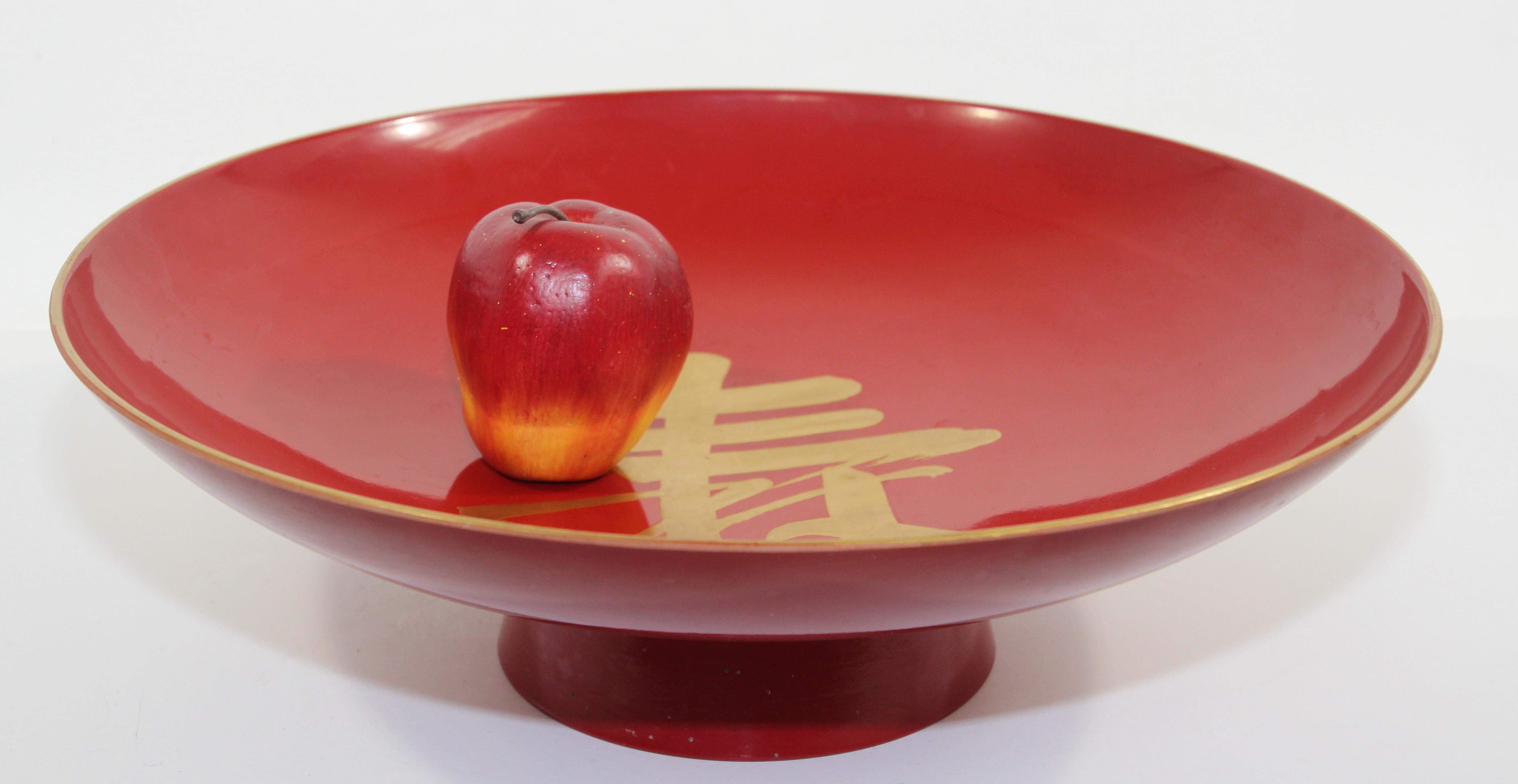 Asian Japanese Red Lacquered Footed Bowl Centerpiece For Sale 2