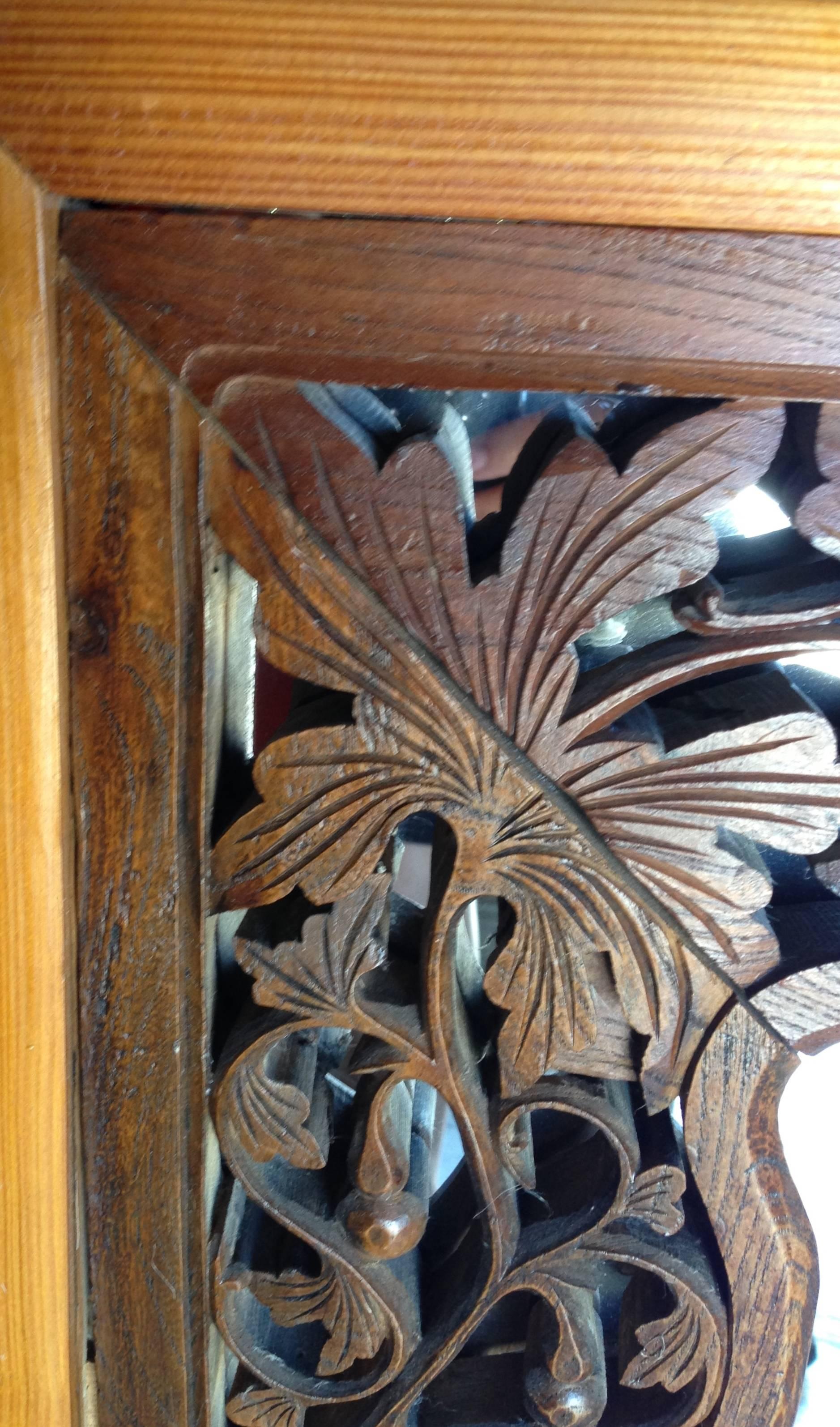 Joinery Large Asian Mirror with Antique Carving For Sale