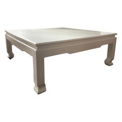 Large Asian Modern Linen Wrapped Coffee Table in the Style of Karl Springer