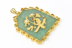 Large Asian Motif Bird and Floral Pendant