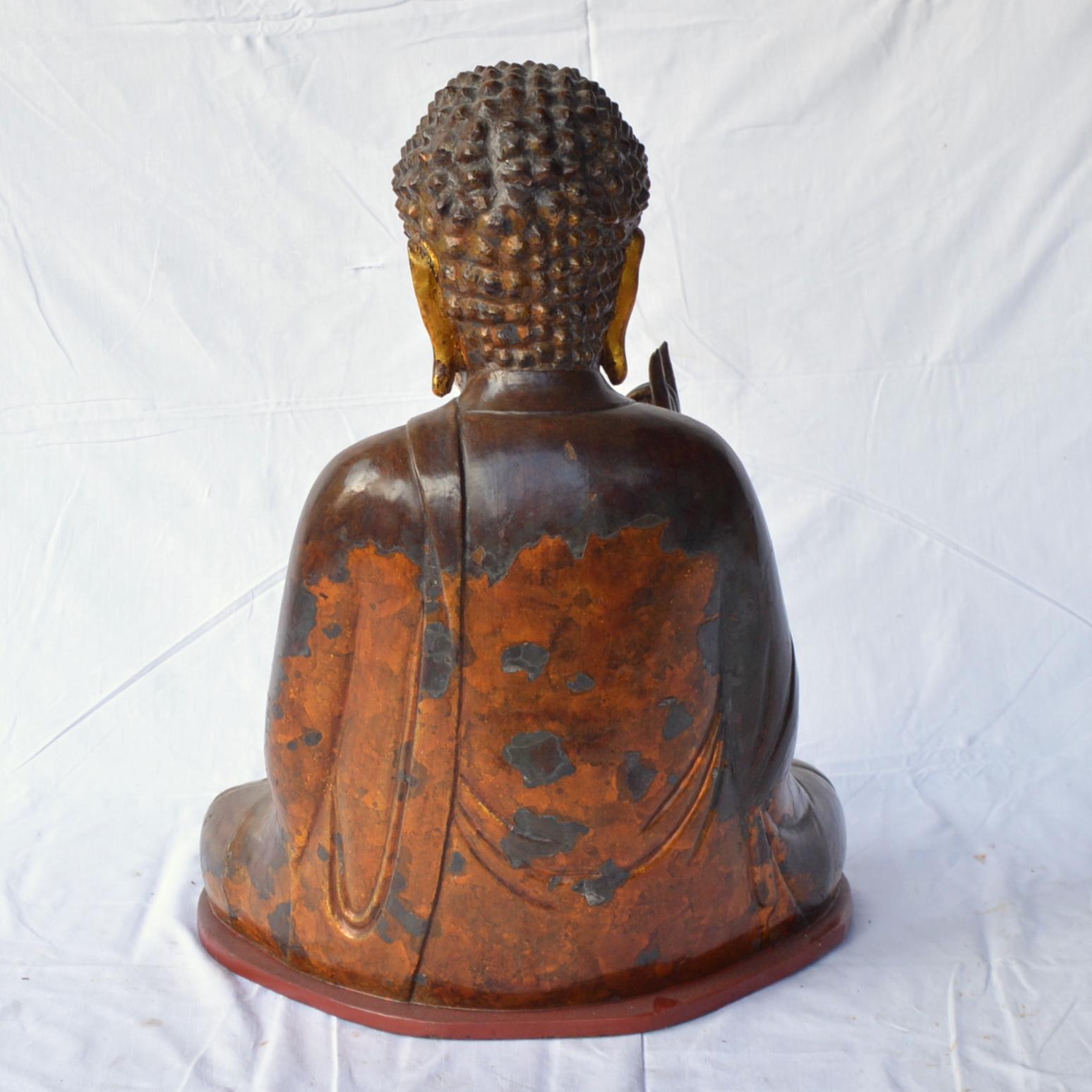 Large Asian Patinated and Gilt Buddha Sculpture For Sale 4
