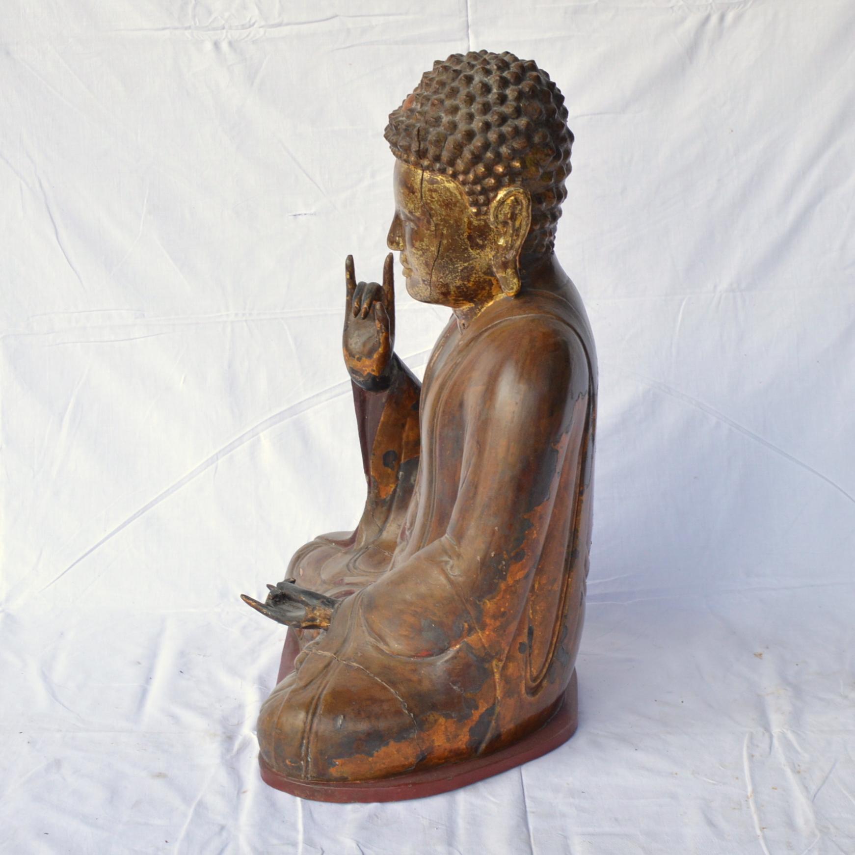 20th Century Large Asian Patinated and Gilt Buddha Sculpture For Sale