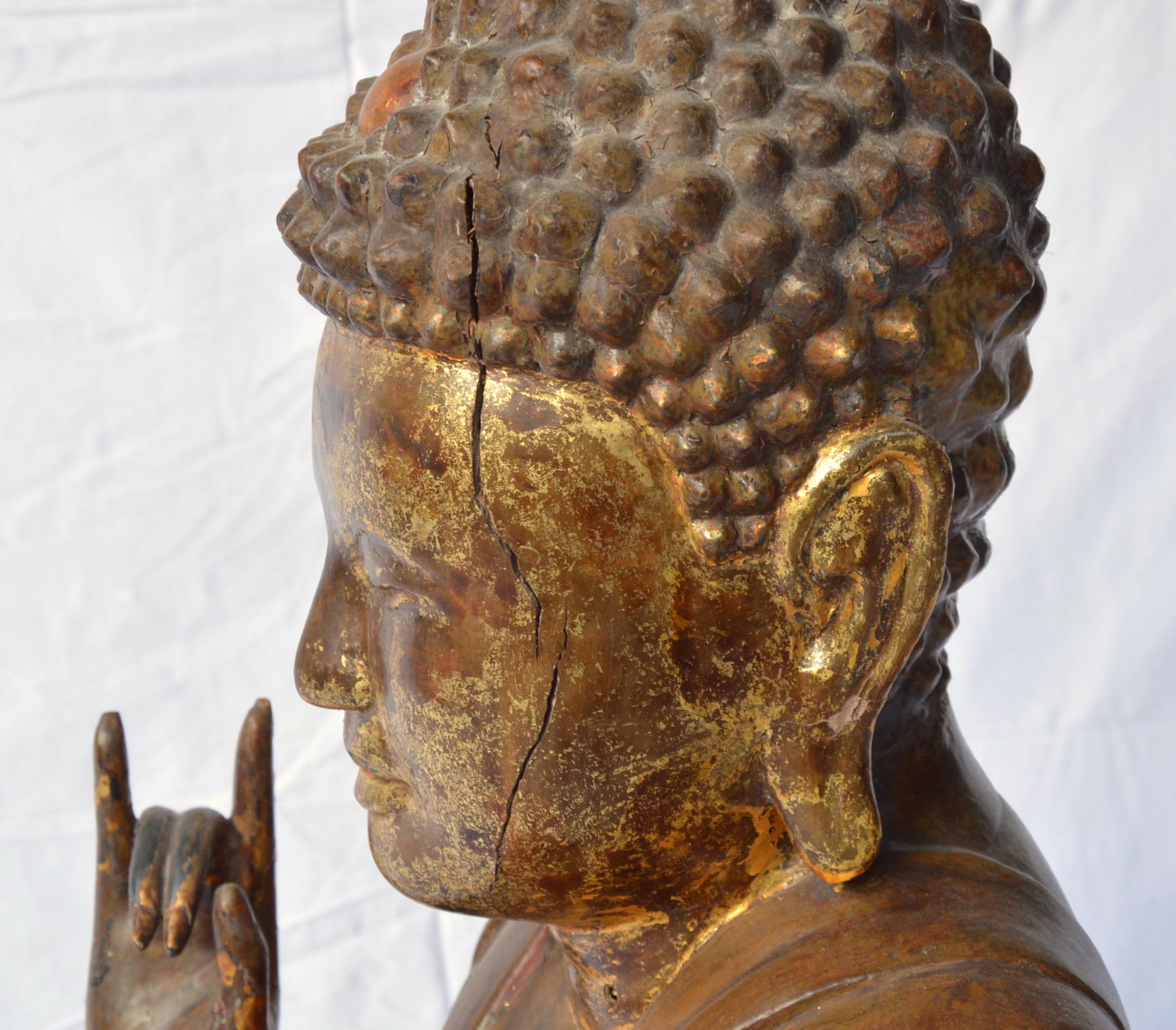 Large Asian Patinated and Gilt Buddha Sculpture For Sale 1