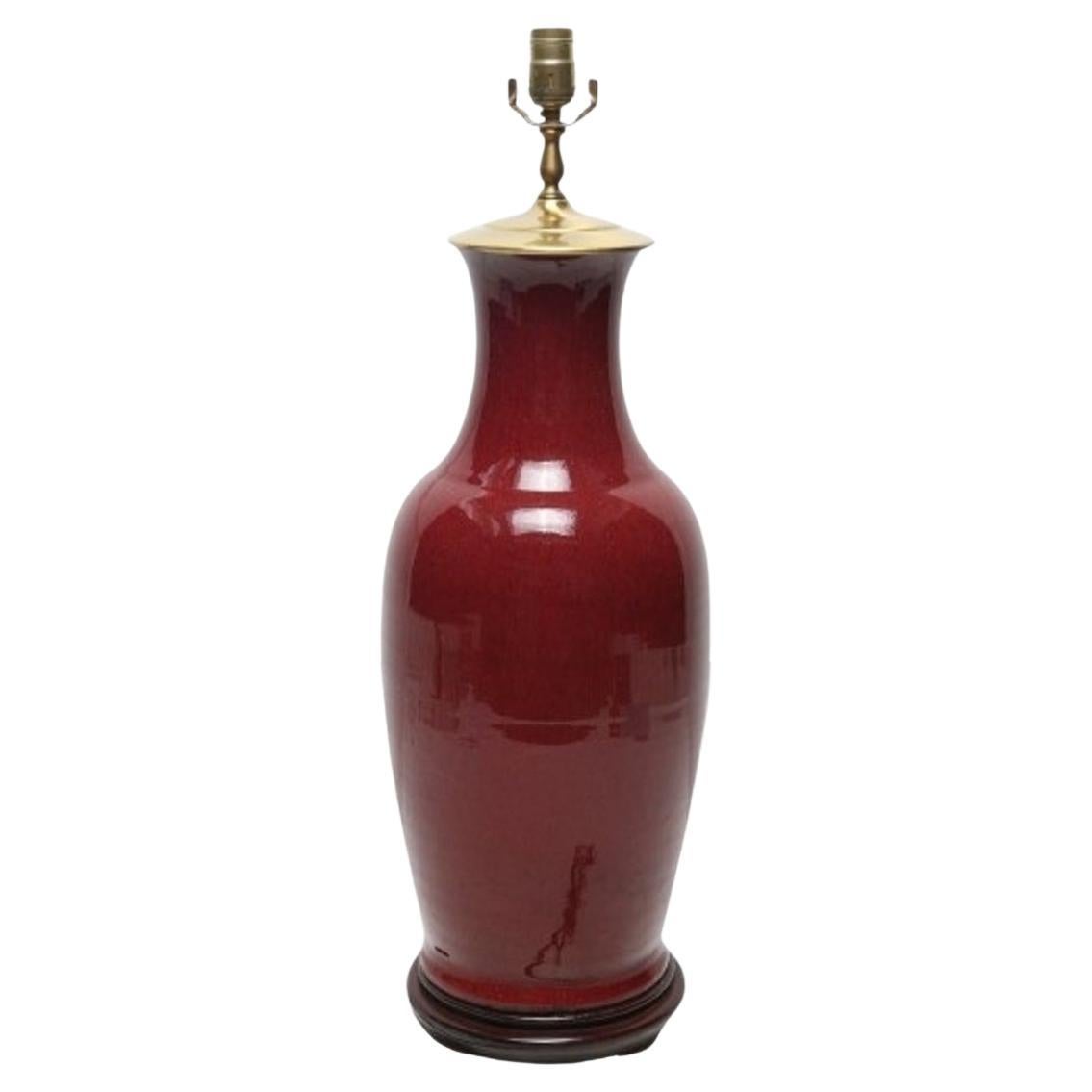 Large Asian Porcelain Sang de boeuf Vase  mounted as Lamp For Sale