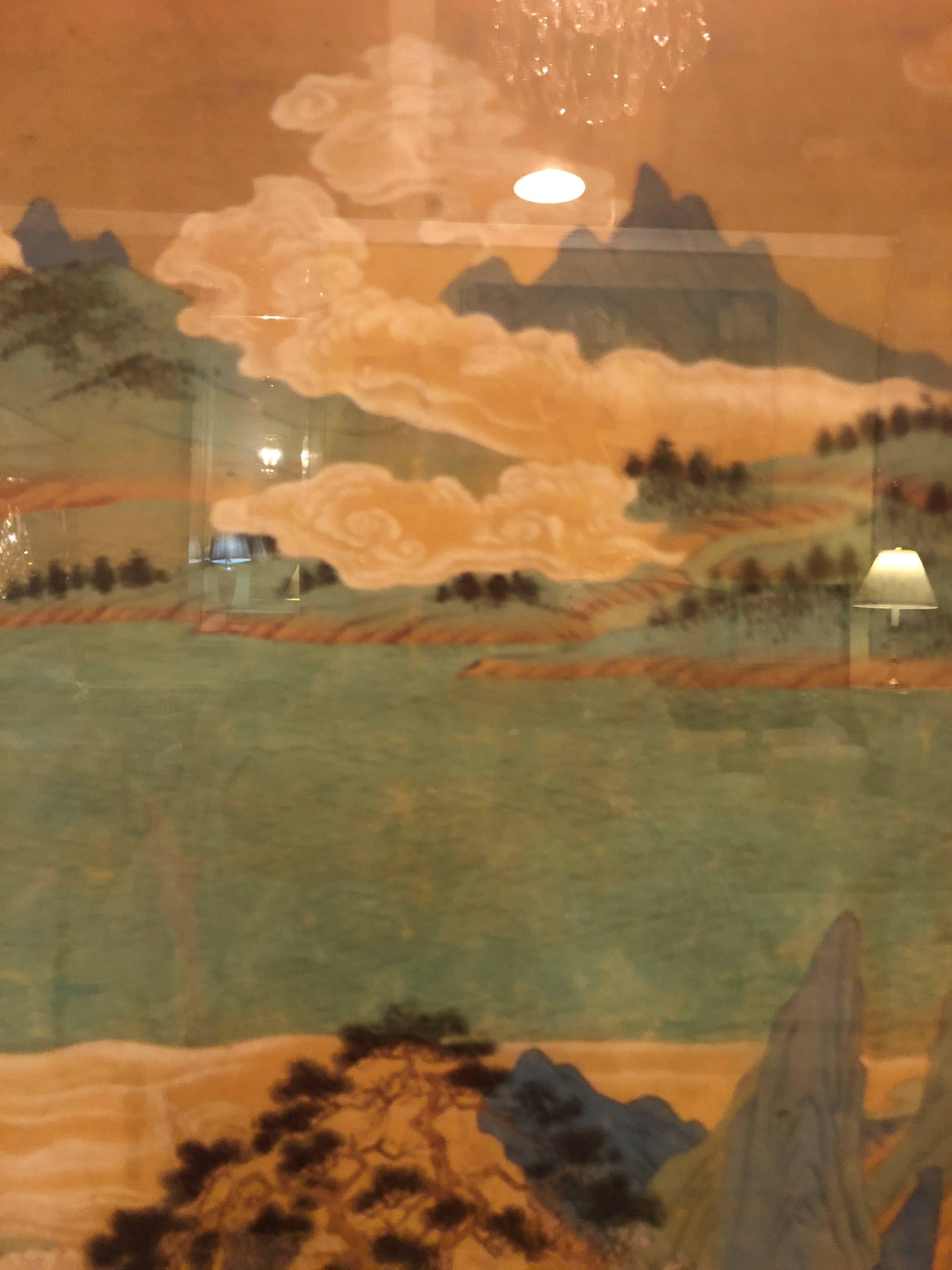 Inconnu Grande affiche asiatique encadrée et mise en passe-partout dans un cadre doré