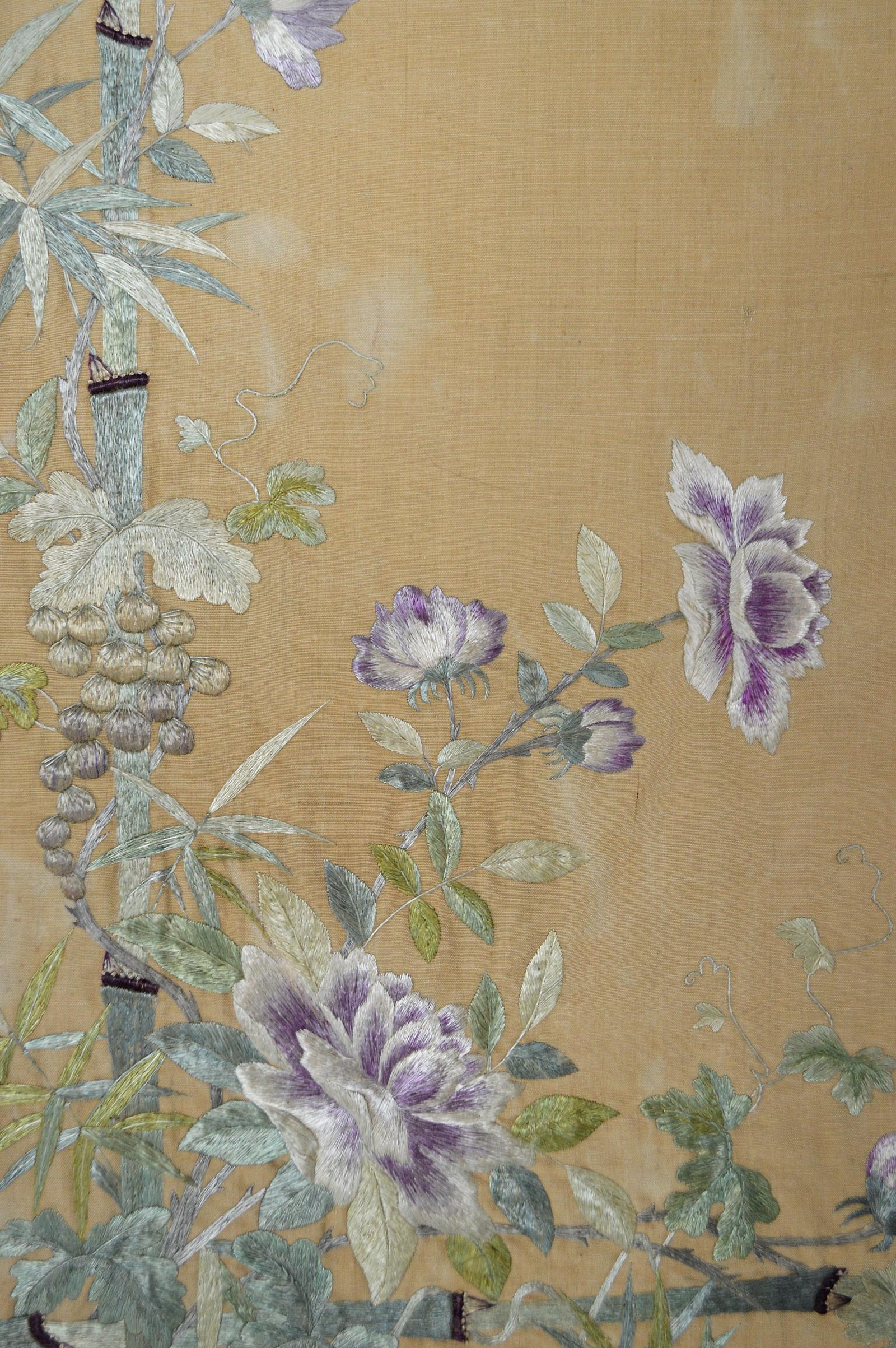 Large Asian Silk Embroidery Tapestry, 