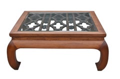 Large Asian Square Coffee Table with Antique Screen Banana Legs