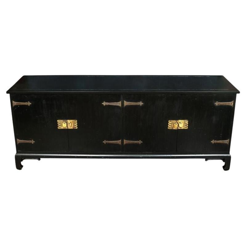 Large Asian Style Credenza with Brass Hardware For Sale