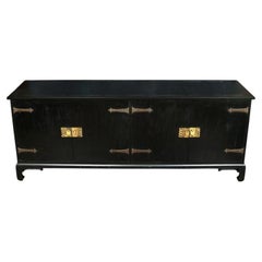 Vintage Large Asian Style Credenza with Brass Hardware
