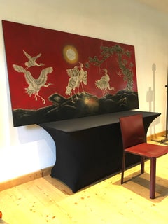 Large Asian Wall Panel with Cranes, 1990s