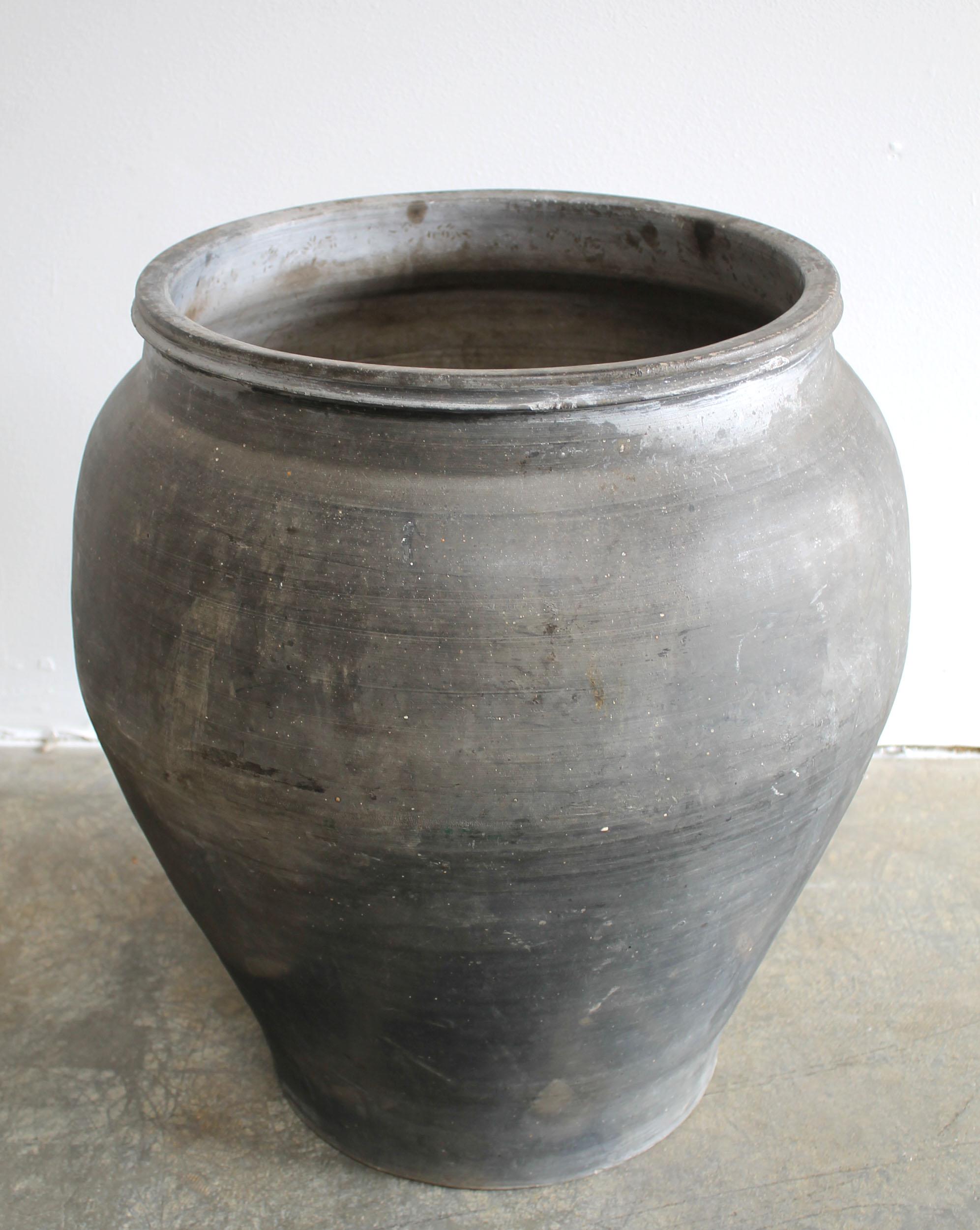 20th Century Large Asian Water Pot Planter in Faded Black
