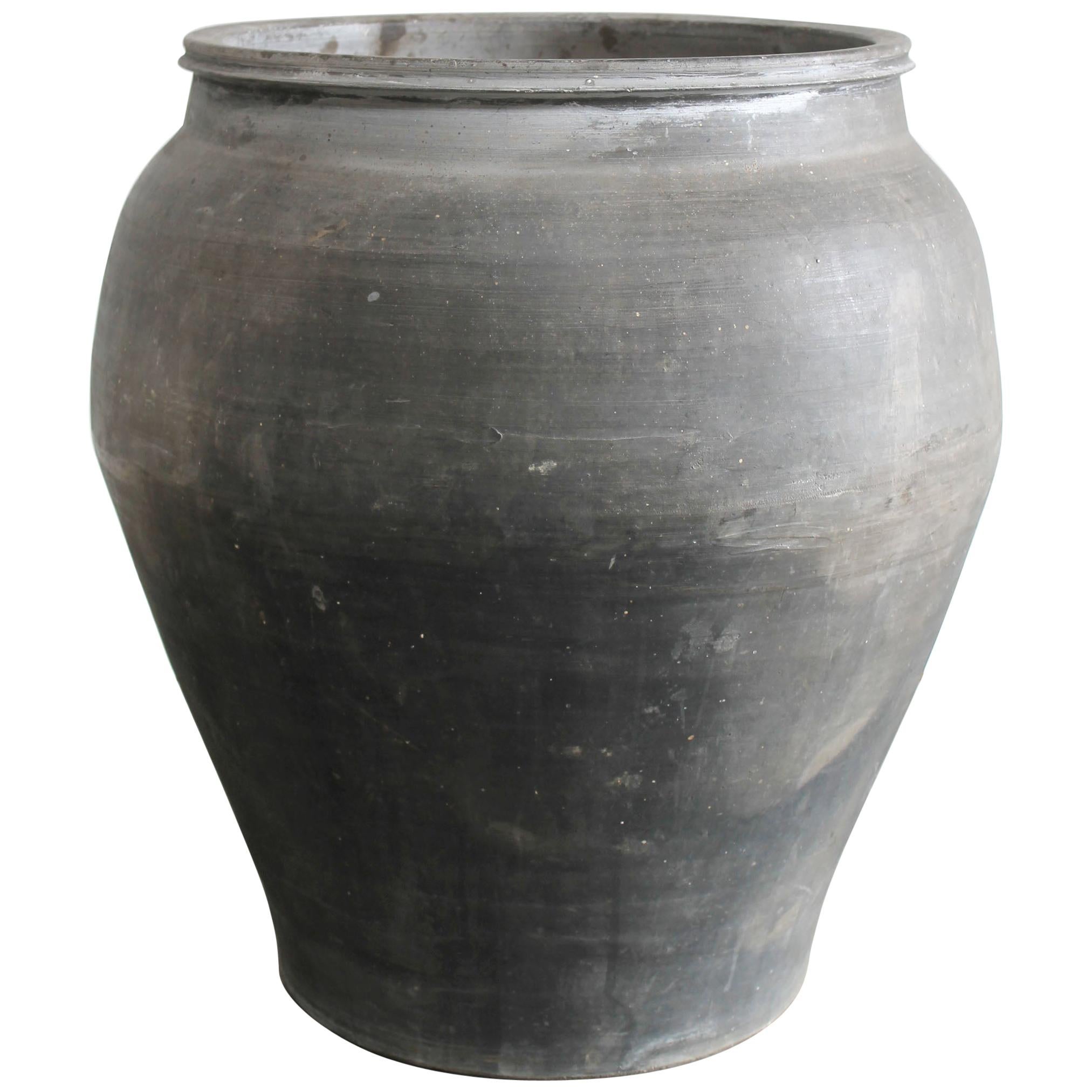 Large Asian Water Pot Planter in Faded Black