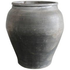 Vintage Large Asian Water Pot Planter in Faded Black