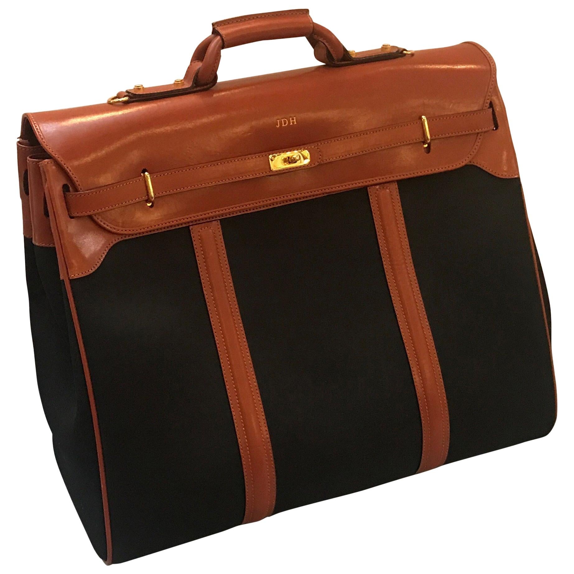 Large Asprey and Garrard of London Black Fabric and Leather Travel Bag