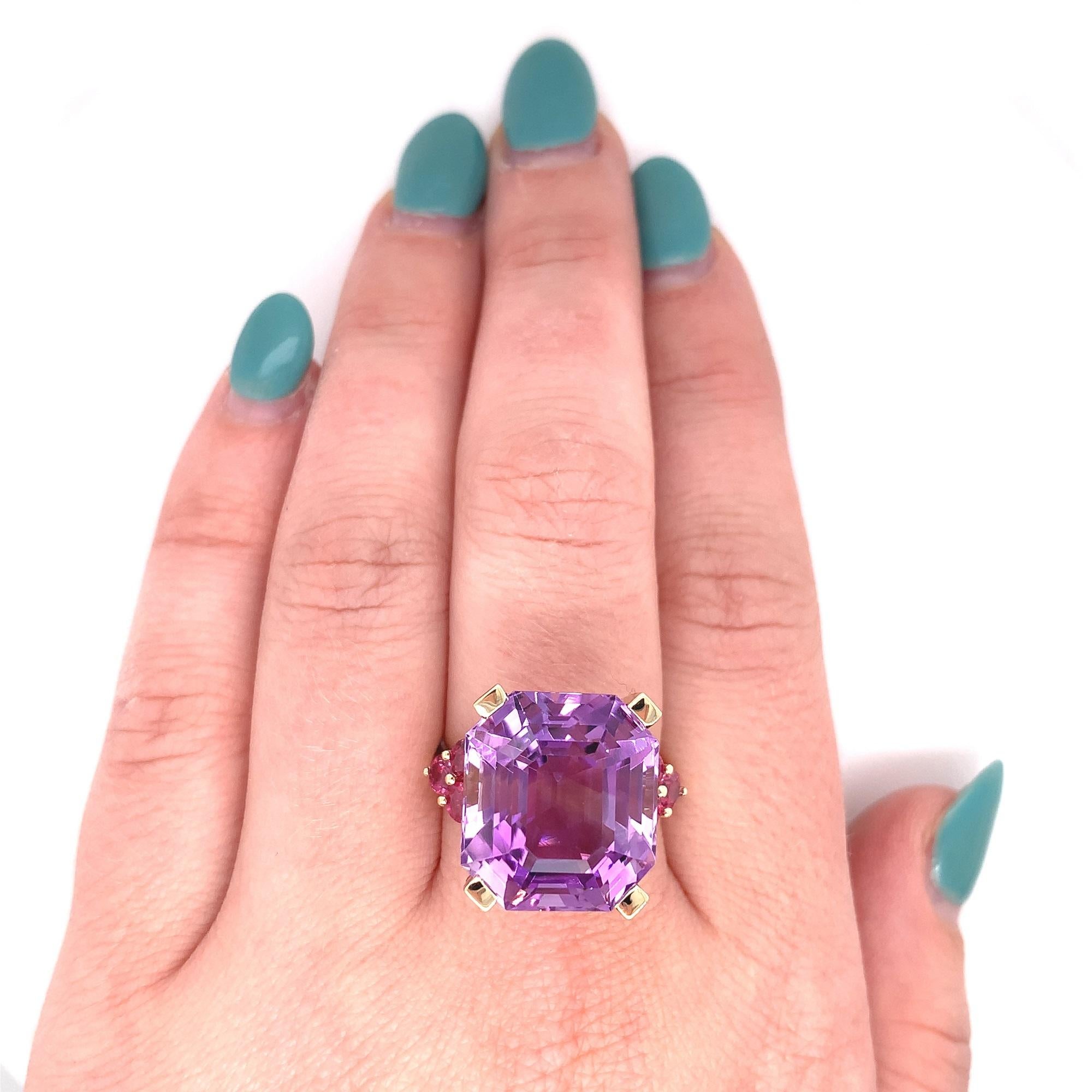 Asscher Cut Large Asscher 20 carat Amethyst & Ruby Ring For Sale