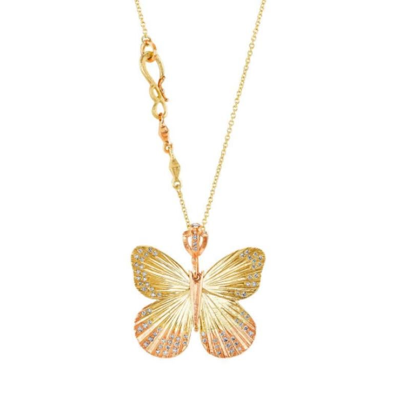 18 White Gold Baby Asterope Pave White Diamond Butterfly Hinge Necklace For Sale at 1stDibs