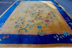 Large Asymmetrical Art Deco Chinese Ochre Hand-knotted Wool Rug