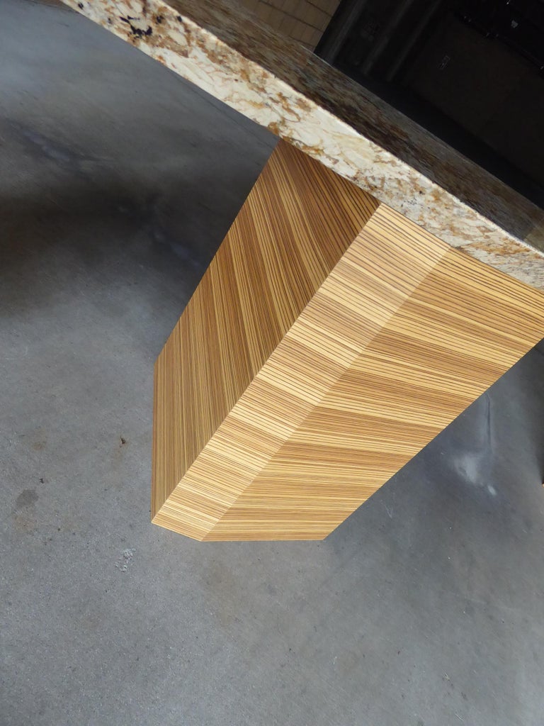 Large Asymmetrical Granite and Zebra Wood Console Table Designed by Steve Chase at 1stDibs