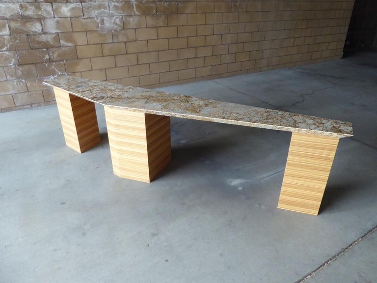 Large Asymmetrical Granite and Zebra Wood Console Table Designed by Steve Chase at 1stDibs