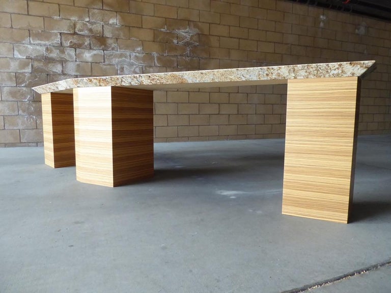 Large Asymmetrical Granite and Zebra Wood Console Table Designed by Steve Chase at 1stDibs