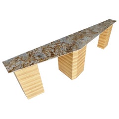 Large Asymmetrical Granite and Zebra Wood Console Table Designed by Steve Chase